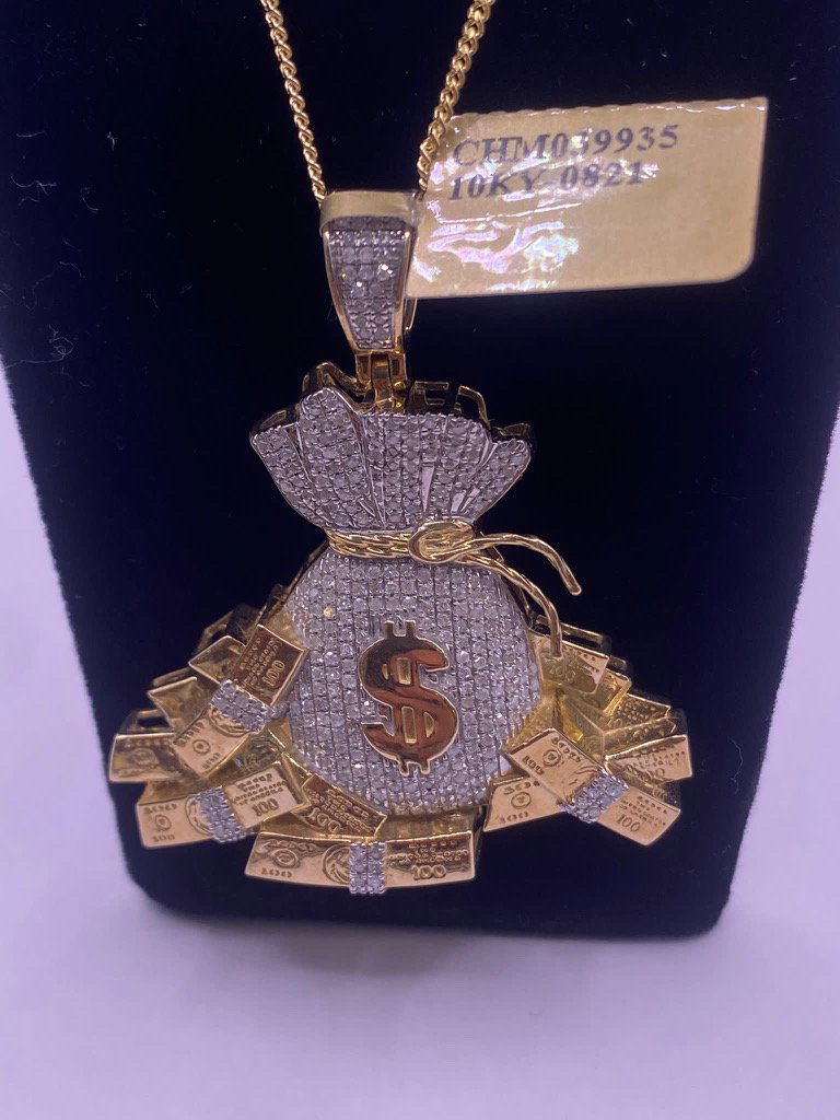 10ct GOLD 0.98ct MONEYBAGS PENDANT  - 14.2 GRAMS (1 of 1)