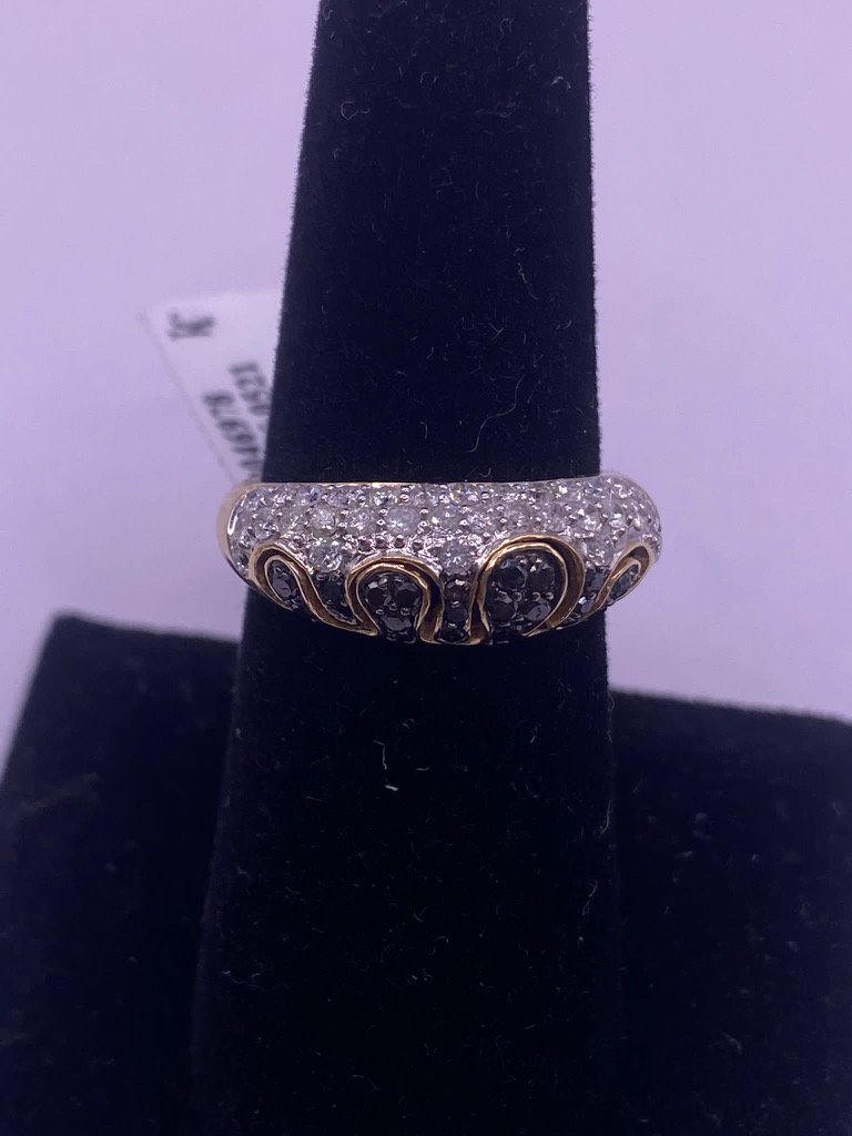 14ct GOLD 0.86ct BLACK & WHITE DIAMOND RING - SIZE 7 - (1 of 3)