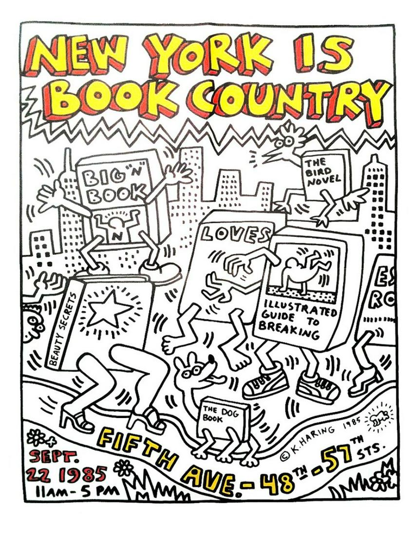 Keith Haring - Poster: Keith Haring, poster of New York is book country. Collection item.