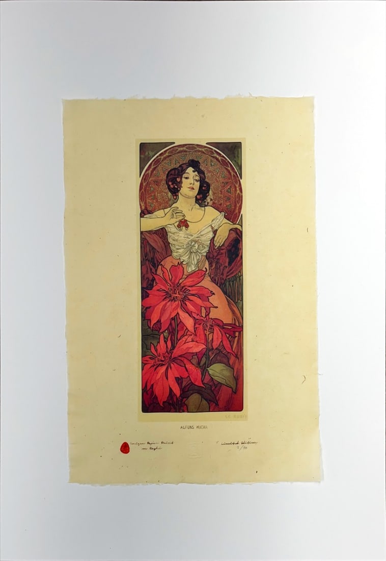 Mucha, Alphonse - Lithograph - Handnumbered: ALPHONSE MUCHA - LithographUnique edition of high-quality lithographs on unique material in the world, printed on Japanese handmade paper-Washi, is paper of the highest quality made from the bark of m