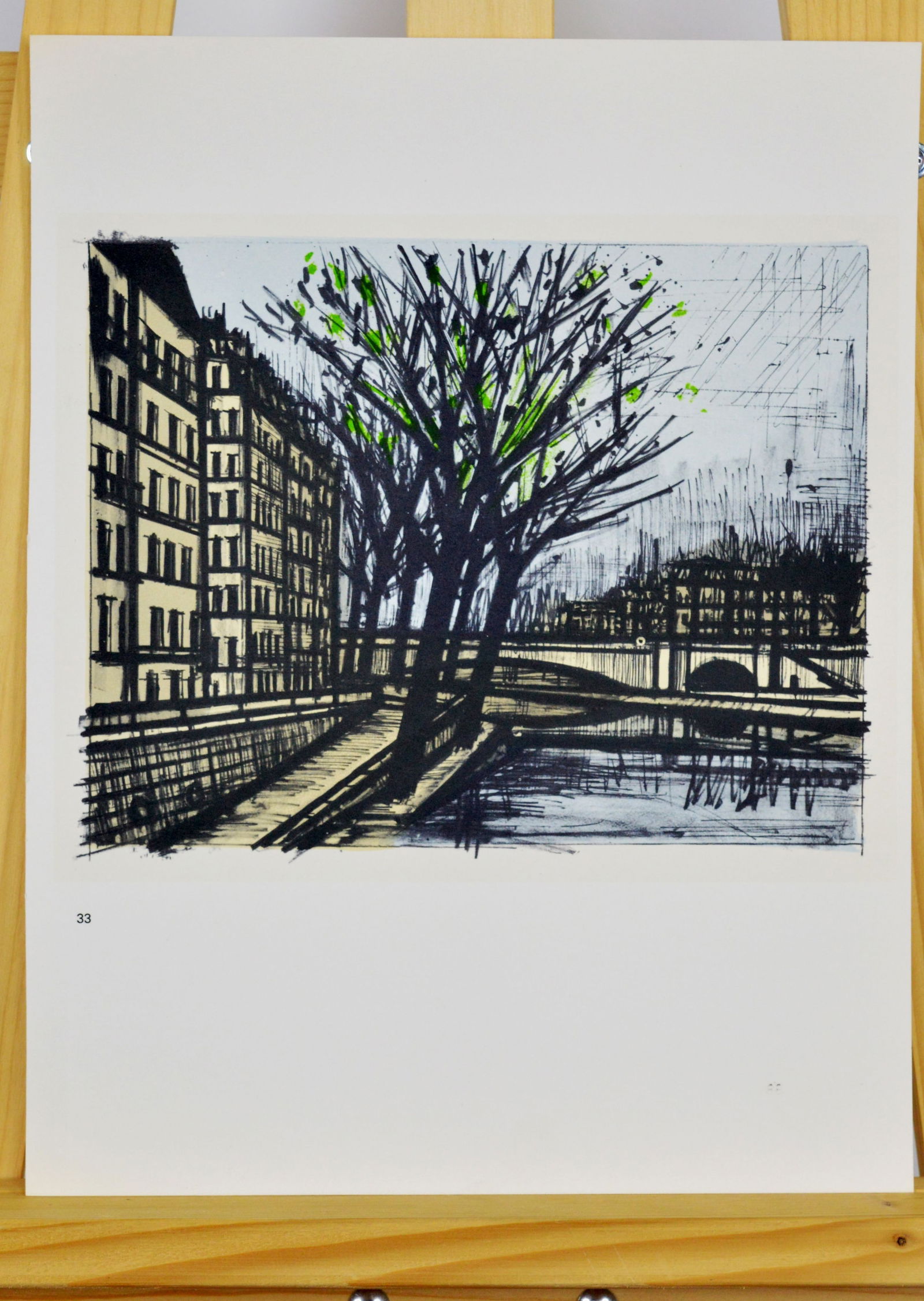 Buffet, Bernard - Lithograph: Bernard Buffet ( (1928-1999) (after) Paris, Quai d'Anjou. Lithograph on vellum Acropole. From the catalogue of lithographs 1952 - 1966 (33). There is printed text on verso.