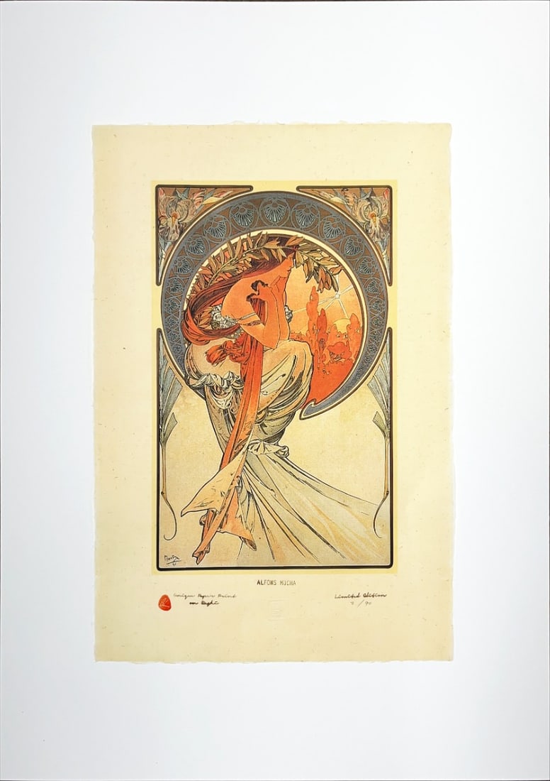 Mucha, Alphonse - Lithograph - Handnumbered: ALPHONSE MUCHA - LithographUnique edition of high-quality lithographs on unique material in the world, printed on Japanese handmade paper-Washi, is paper of the highest quality made from the bark of m