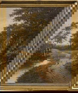 Hendrik Pieter Koekkoek - Oil Painting on canvas - Hand signed: Title: Woodland tracks, Oil Painting on canvas - Hand-signed by Koekkoek. Part of a set of two. Framed. Hendrik Pieter Koekkoek (1843-1827) was a Dutch master painter, best known for his landscapes. H