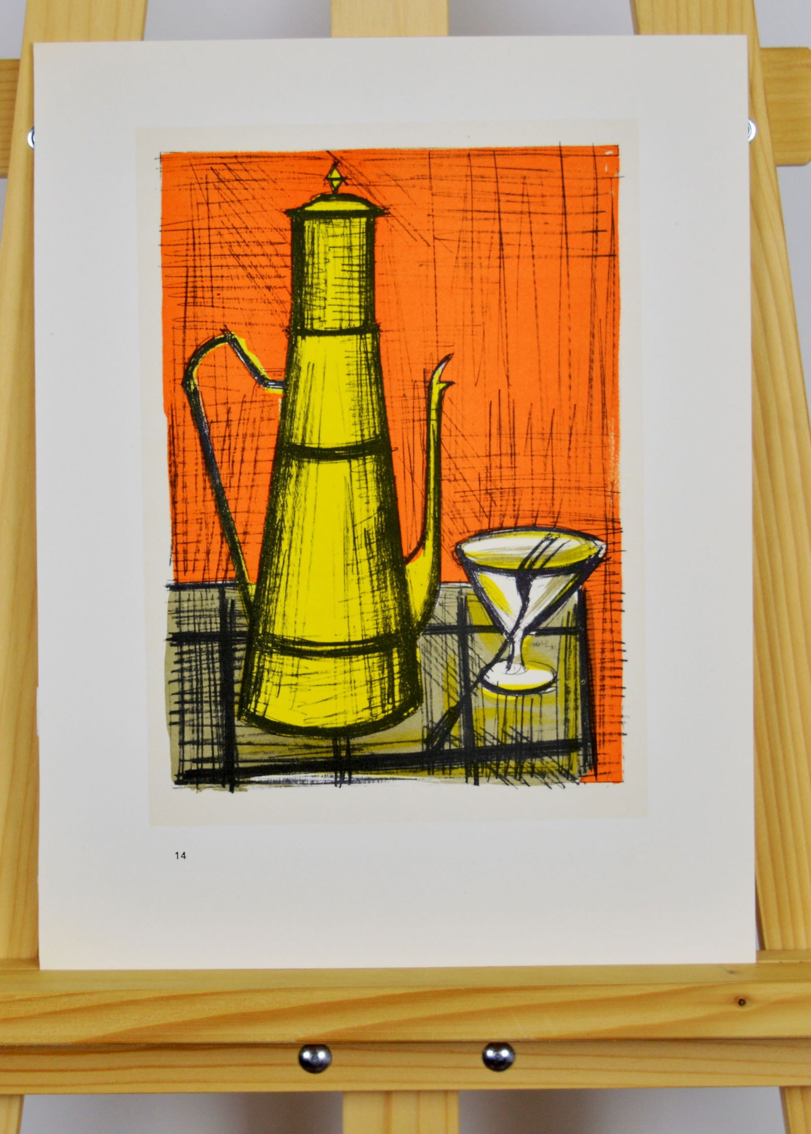 Buffet, Bernard - Lithograph.: Bernard Buffet ( (1928-1999) (after) Still-life with a coffe-pot, Lithograph on vellum Acropole. From the catalogue of lithographs 1952 - 1966 (14). There is printed text on verso.