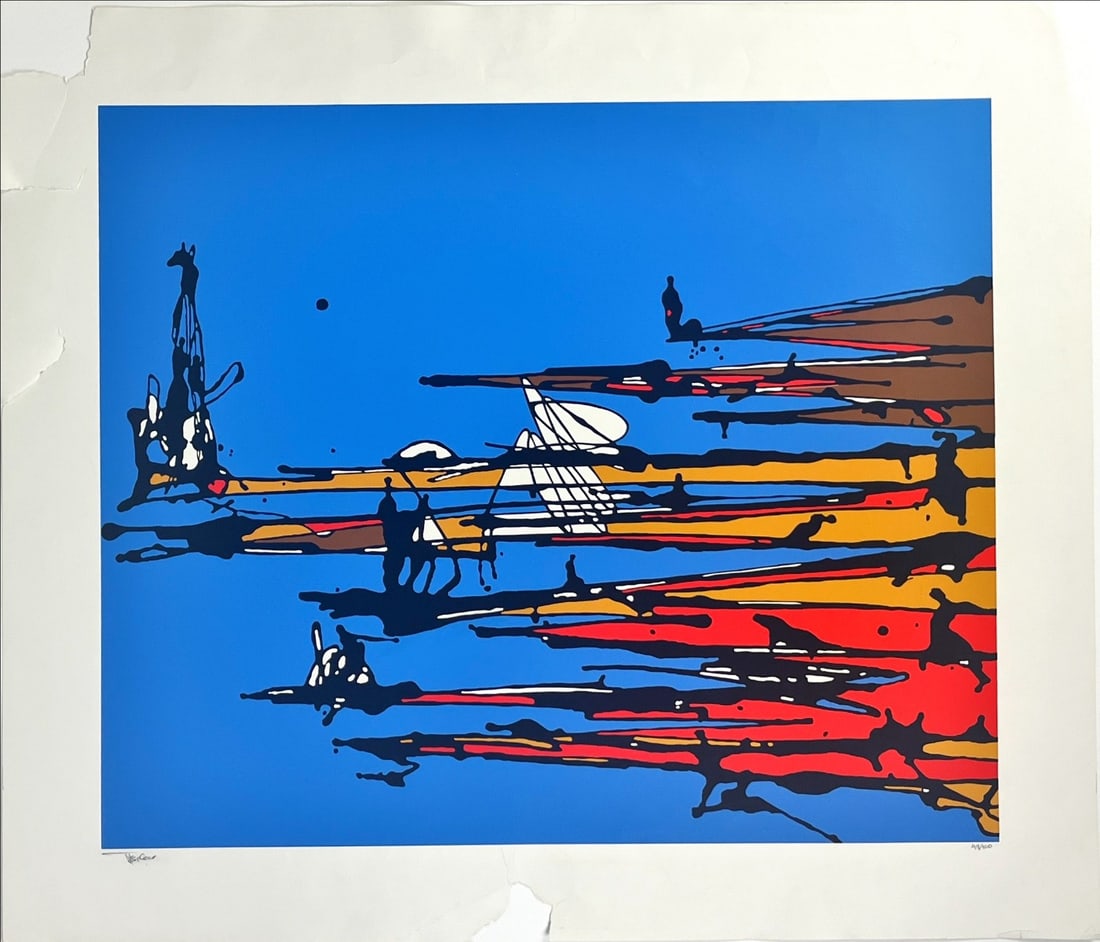 Abstract Seascape with Silhouettes - German Artist  - Hand signed (1 of 1)