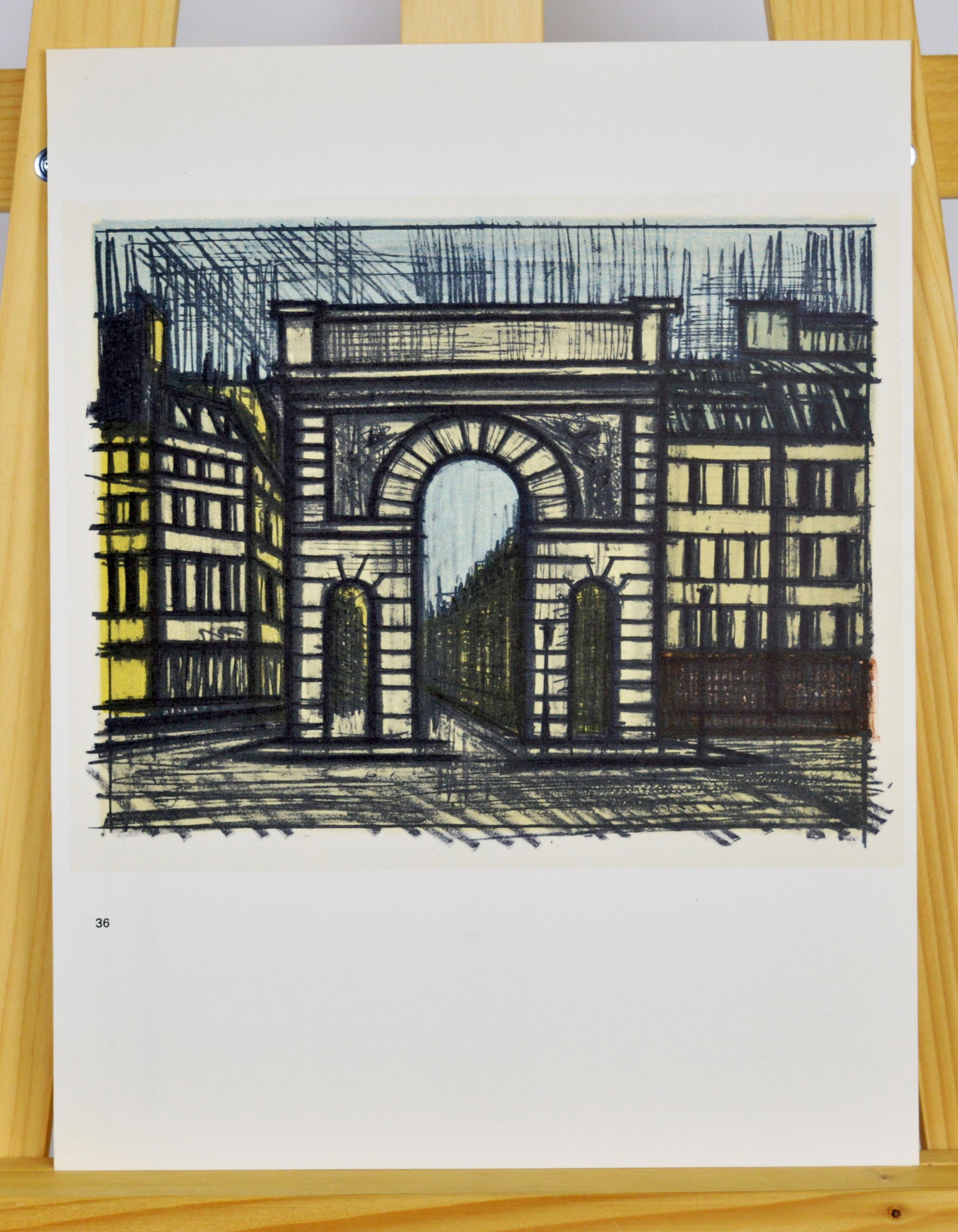 Buffet, Bernard - Lithograph.: Bernard Buffet ( (1928-1999) (after) Paris, La porte Saint-Martin, Lithograph on vellum Acropole. From the catalogue of lithographs 1952 - 1966 (36). There is printed text on verso.