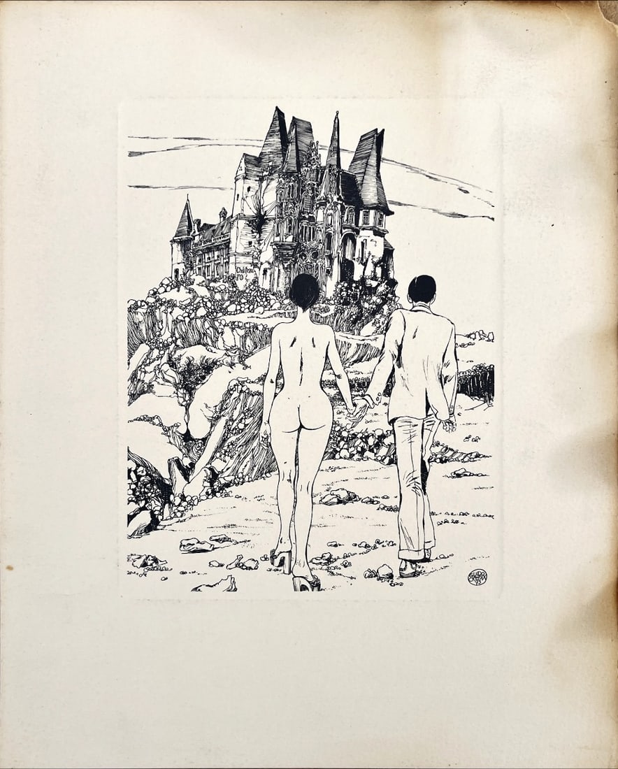 Guido Crepax - Etching - Signed: Guido Crepas (15 July 1933 – 31 July 2003),Better known by his pen name Guido Crepax, was an Italian comics artist. He is most famous for his character Valentina, created in 1965 and very representa