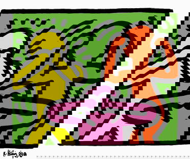 Keith Haring - Screenprint - Signed and hand numbered: Keith Haring 1958-1990Signed in the plate, 1989.Hand numbered with pencil, random/100Embossing stamp.The Keith Haring Foundation INC.Inspired by the street culture of New York City in the 1980s, Keith