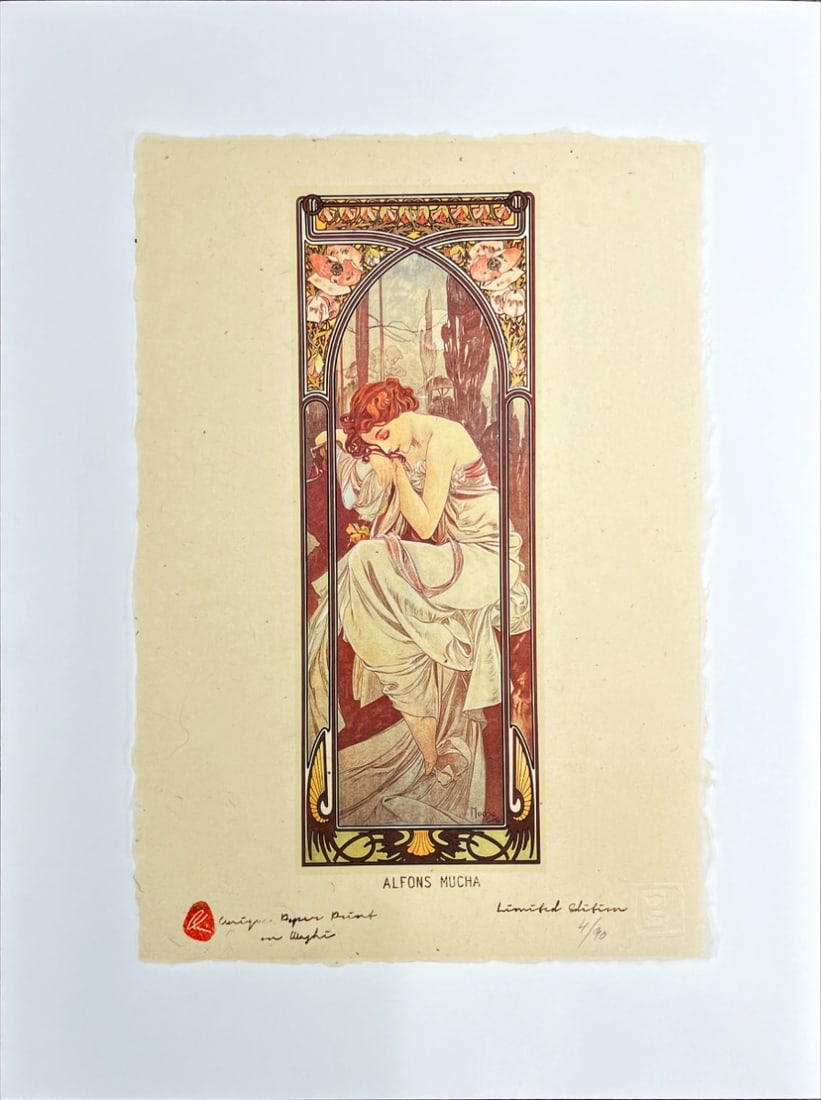 Mucha, Alphonse - Lithograph - Handnumbered - Original price € 220: ALPHONSE MUCHA - LithographUnique edition of high-quality lithographs on unique material in the world, printed on Japanese handmade paper-Washi, is paper of the highest quality made from the bark of m
