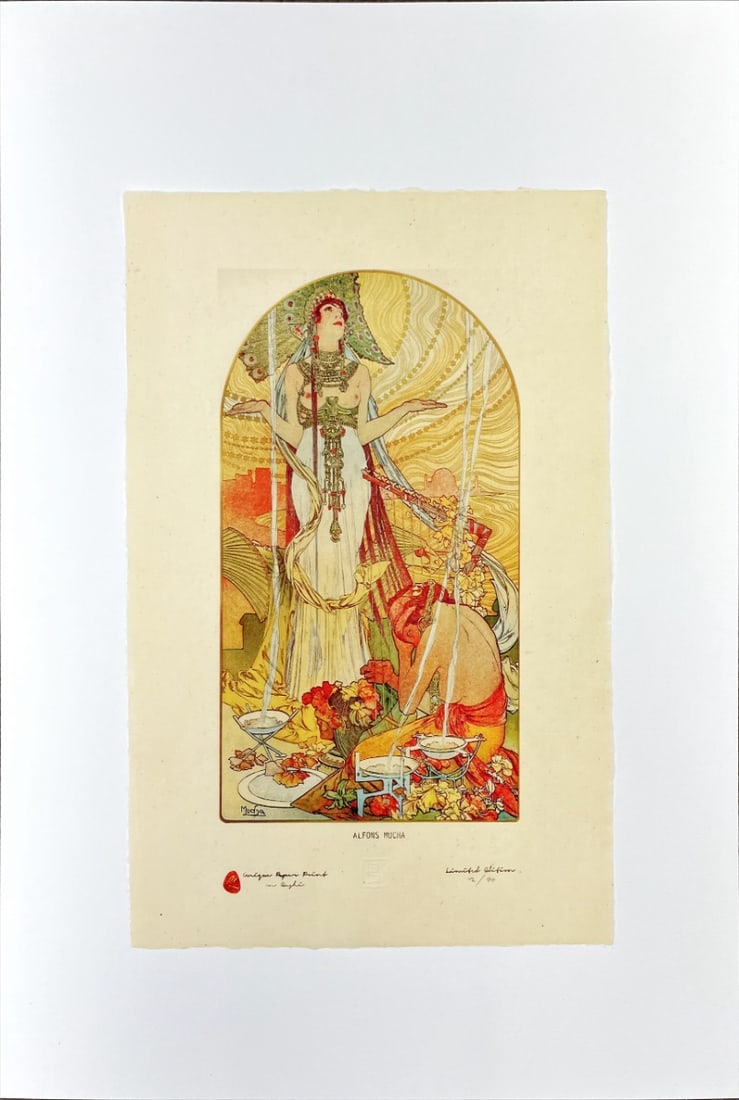 Mucha, Alphonse - Lithograph - Handnumbered: ALPHONSE MUCHA - LithographUnique edition of high-quality lithographs on unique material in the world, printed on Japanese handmade paper-Washi, is paper of the highest quality made from the bark of m