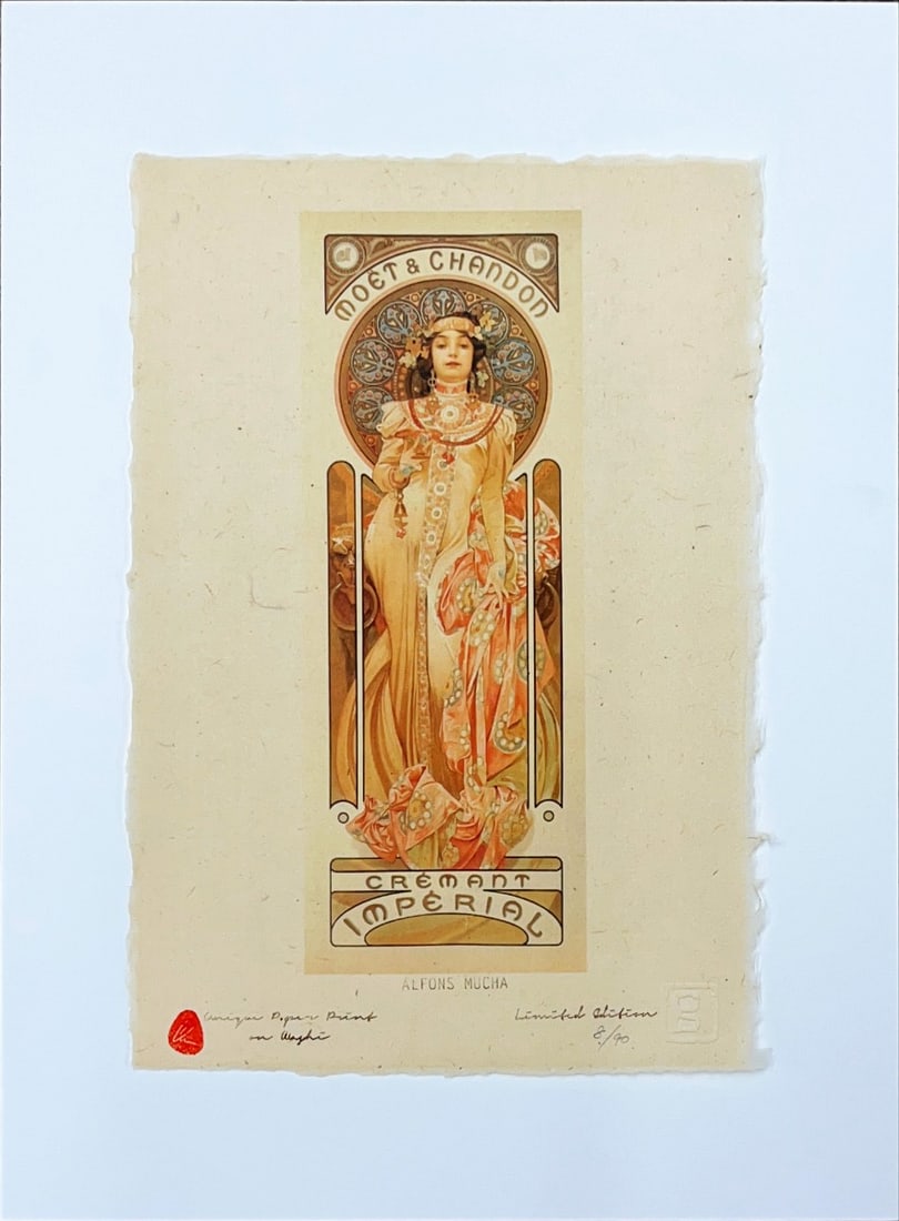 Mucha, Alphonse - Lithograph - Handnumbered: ALPHONSE MUCHA - LithographUnique edition of high-quality lithographs on unique material in the world, printed on Japanese handmade paper-Washi, is paper of the highest quality made from the bark of m