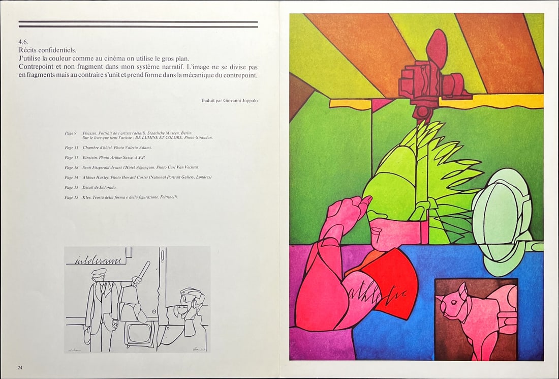 Valerio Adami - Derriere le Miroir No. 220 - 1976: Valerio Adami - from Derriere le Miroir No. 220 - 1976Double page with centre fold.Very rarely lithograph of Derrière le Miroir n°220, published in 1976. Editor and publisher of The Maeght Gallery,