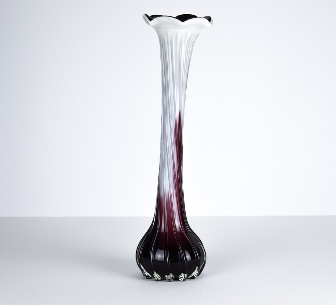 Murano Flower Vase Glass Black White Sixties (1 of 4)