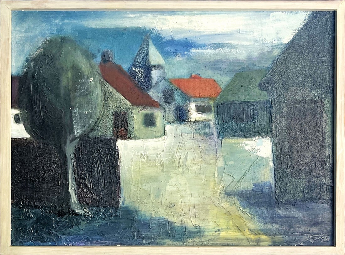 A. Boers - Oil painting - Hand signed: A. Boers — Zeeuws Village by Moonlight, 1964. Little is known about A. Boers, a Dutch painter active in The Hague around the mid-20th century. Stylistically, the work recalls the Hague School’s at