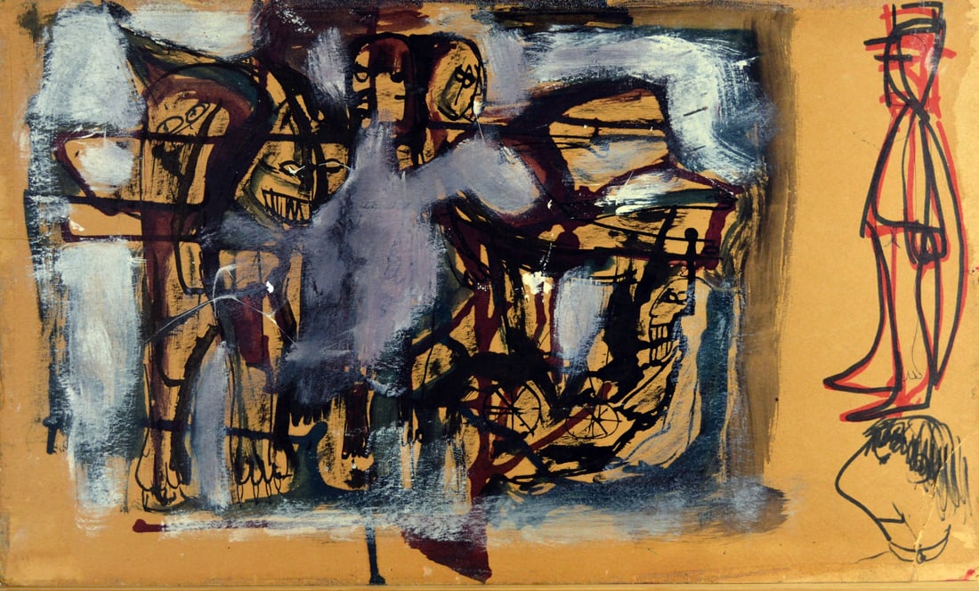 Abstract Collage - Contemporary art - painting on verso: Comes from the collection of the municipality of The Hague, The Netherlands.Also has a painting on verso.The top left corner is buckled and below is a crack in the paperboard