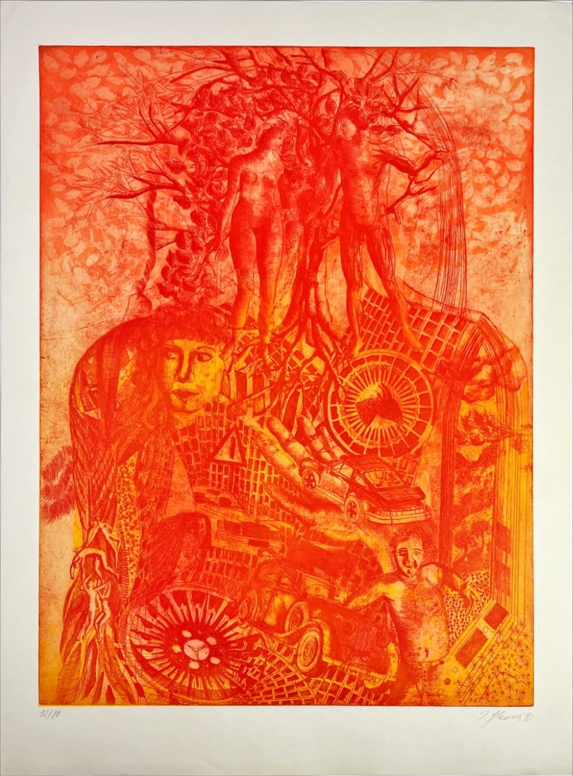 Ingrid Glaserová - Color Etching - Hand signed: Ingrid Glaserová (1955-She studied at the Academy of Arts and Crafts in Prague in the studio of film and television graphics and at the Rietveld Accademy in Amsterdam, then went to the USA. She worke