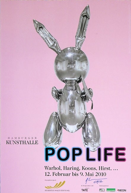 Jeff Koons - Exhibition poster - Hand signed: Jeff Koons 1955 -Jeff Koons is one of the most prominent artists working today. He is known for challenging the limitations of fabrication while transforming everyday images and objects into works of