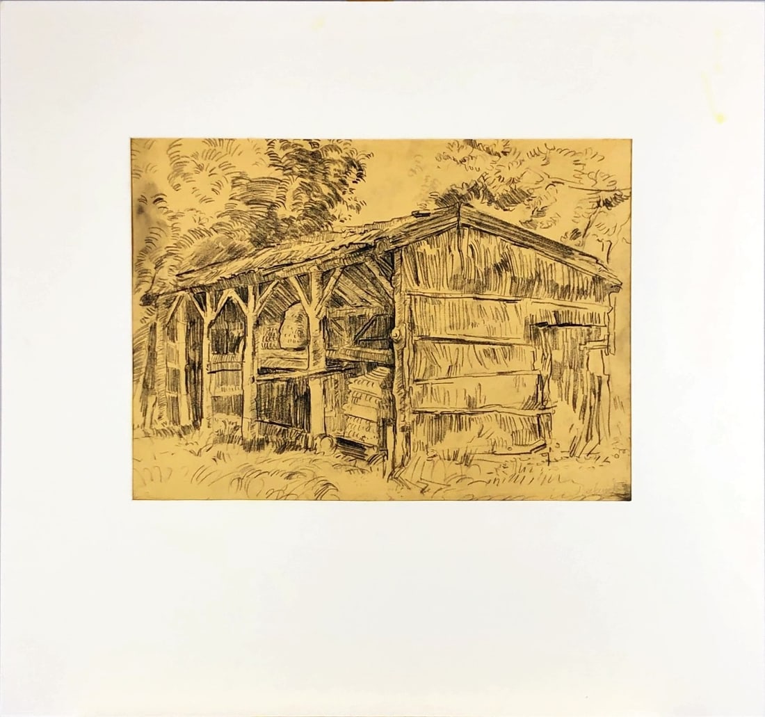 Beekend - Pencil Drawing: Dutch School (late 19th – early 20th century)Study of a Barn, pencil on paper.A finely executed drawing in the classical Dutch landscape tradition, reflecting the style of the Hague School and the L