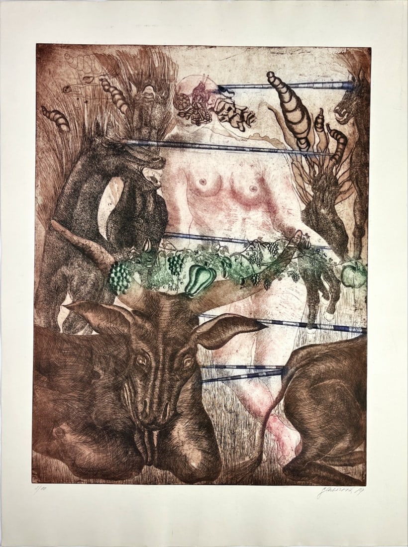 Ingrid Glaserová - Color Etching - Hand signed: Ingrid Glaserová (1955-She studied at the Academy of Arts and Crafts in Prague in the studio of film and television graphics and at the Rietveld Accademy in Amsterdam, then went to the USA. She worke