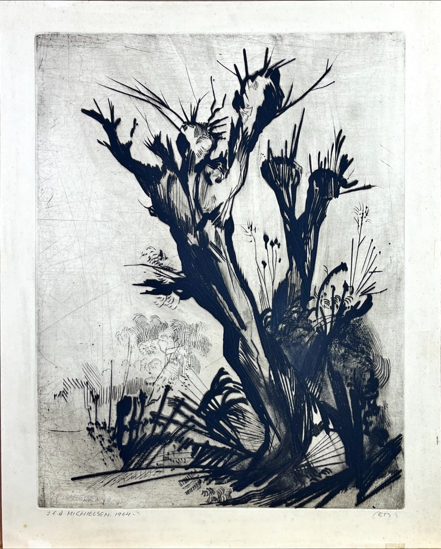 Jan (J.C.A.) Michielsen - Etching - Hand signed: Michielsen, Jan - 1939-2010 Jan Michielsen was a Dutch graphic artist and painter. Jan Michielsen trained at the Academy of Fine Arts Sint-Joost. He also taught there until 1980. He lived and worked a