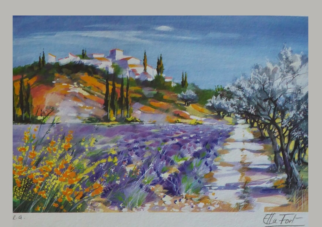 Ella Fort - Lithography - Handsigned: Lithography, hand-signed, numbered, or inscribed by hand.French Artist born in Bordeaux in 1994. Well-known for her charming landscapes.