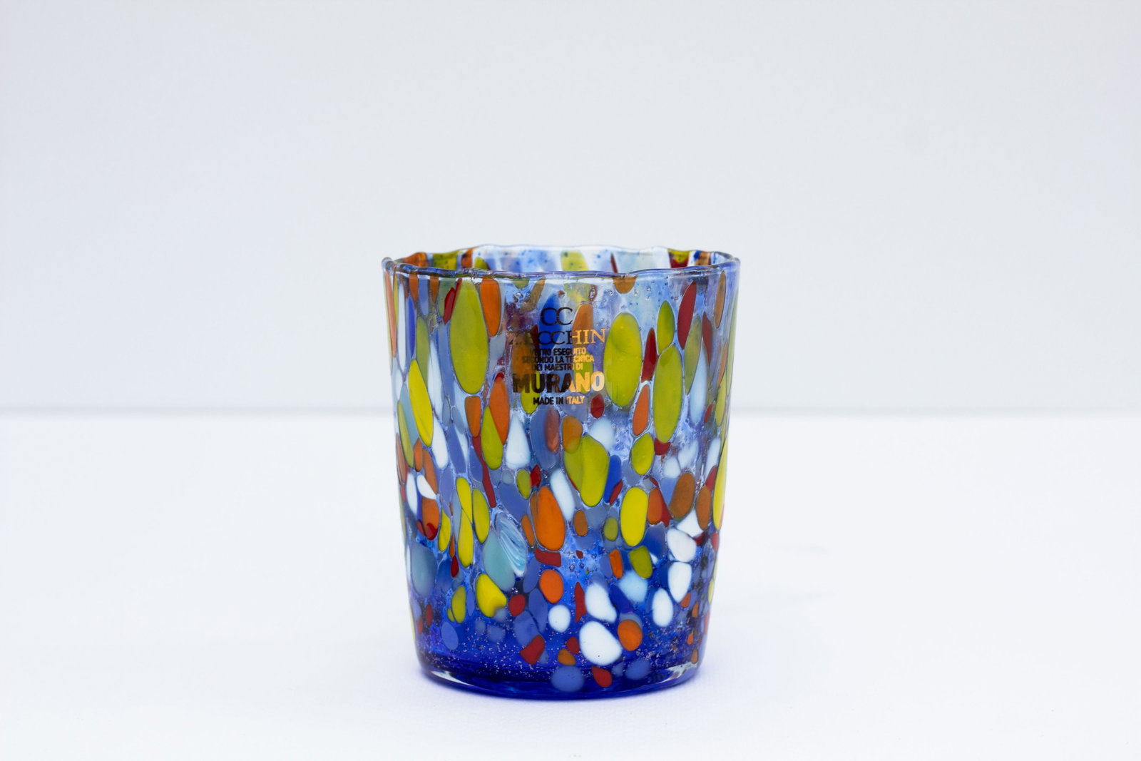 Murano - Glass object.: Murano Glass Drinking Glass Artistic Blue Yellow Orange Glass Handmade