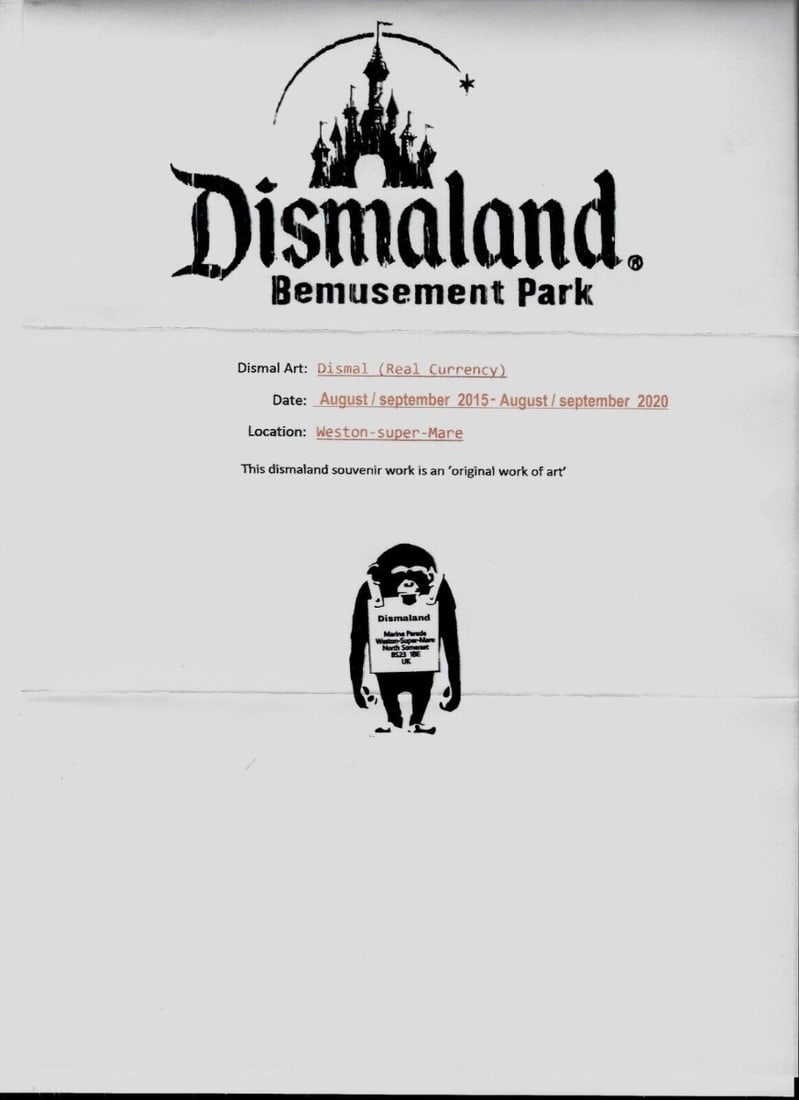 Banksy - Banknote 10 Bolivares with artist's stamp Dismaland 2015 in Acrylblock Frame - 3