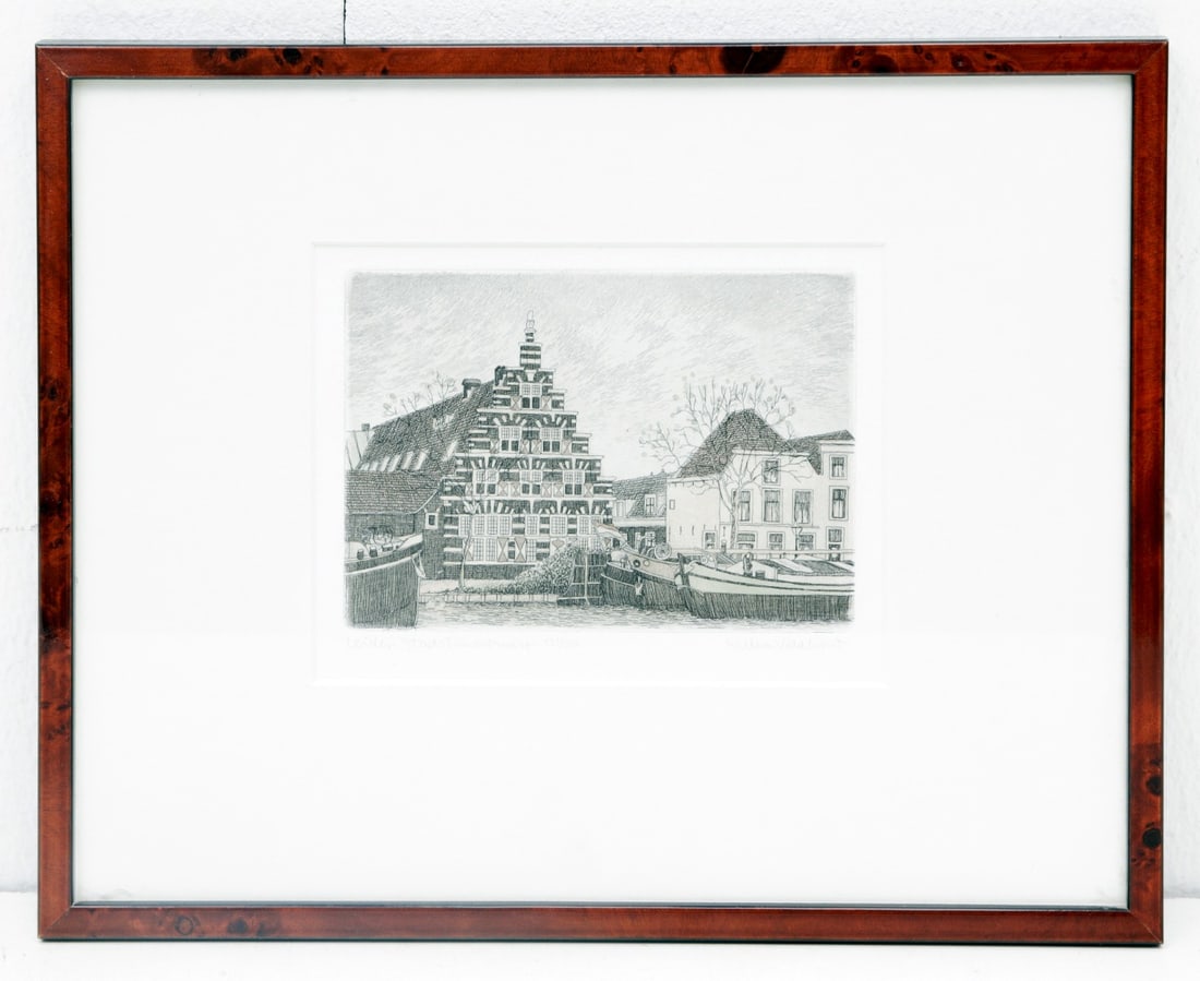 Willem Veldhorst - Etching - Hand signed: Great Etching by the Dutch Artist Willem Veldhorst.Completely framed with Passe-Partout and glass, original frame.