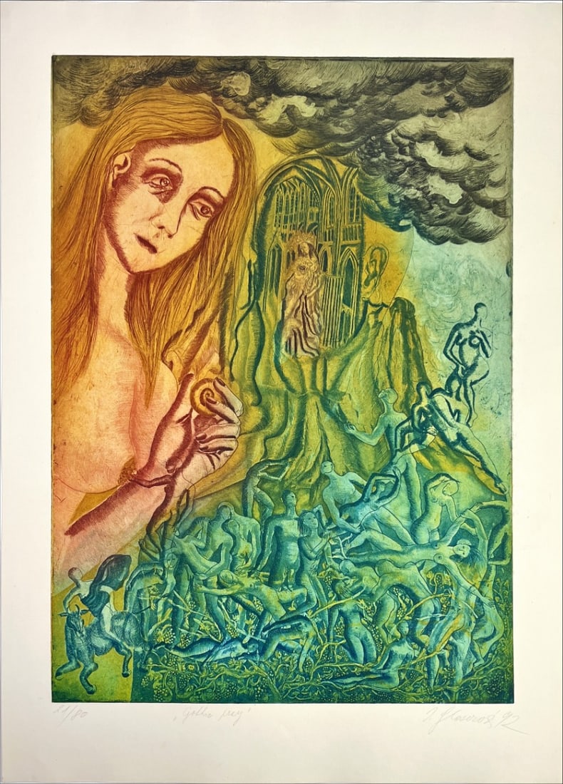 Ingrid Glaserová - Color Etching - Hand signed: Ingrid Glaserová (1955-She studied at the Academy of Arts and Crafts in Prague in the studio of film and television graphics and at the Rietveld Accademy in Amsterdam, then went to the USA. She worke