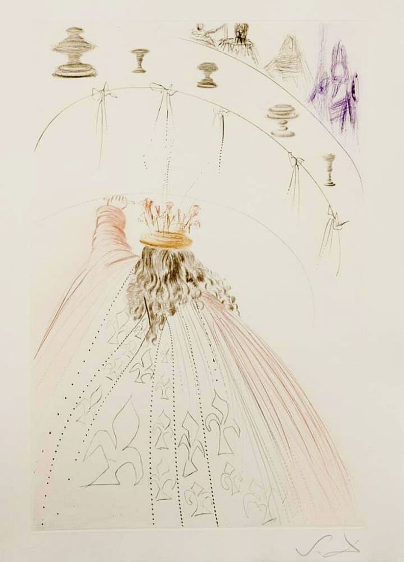 Salvador Dali - Drypoint Etching - Hand-signed: Hand-signed "Dalì” in graphite on lower-right margin, on B.F.K. Rives paper. From the portfolio "Tristan und Isolde", 1969Salvador Dalí was an icon of Surrealism, the 20th-century avant-garde