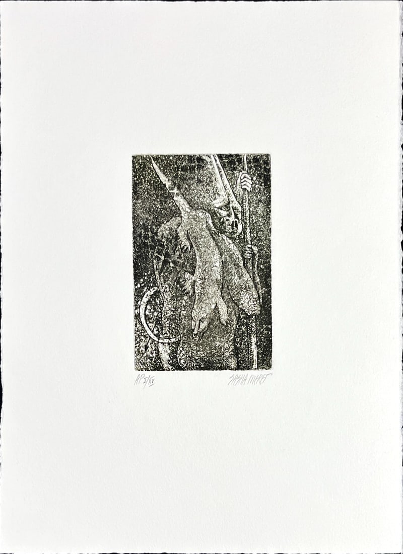Sasha Meret - Etching - Hand signed: Sasha Meret was born in, Romania in 1955. He started to study art at an early age, and earned a BA in 1974, and an MA in 1979. After his arrival in New York (1987), he studied printmaking at Columbia