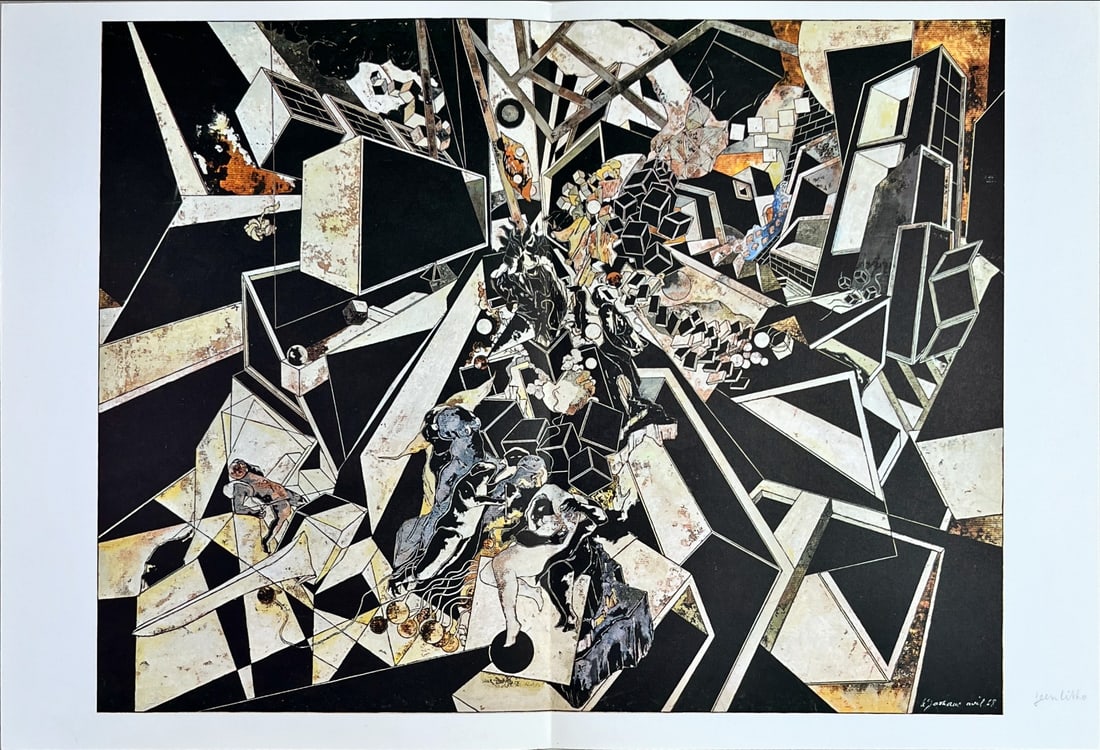 Alain Le Yaouanc - Lithograph - DLM1969 (Derriere le Miroir): Original lithograph, cover executed for Derriere le Miroir, n° 176, 1969. Published in Paris by Maeght. There is text on verso. Alain Le Yaouanc - Page from Derriere le MiroirWit CenterfoldsVery