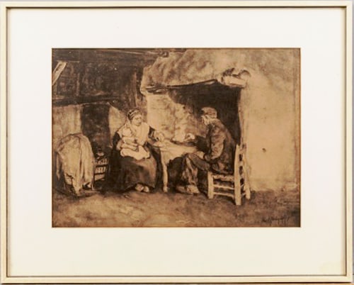 Farmer couple in interior - Albert Neuhuys - Lithograph - Hand signed: Johannes Albert Neuhuys (10 June 1844 – 6 February 1914) was one of the best-known painters of the Laren School and a friend of many of the Hague School painters.Completely framed in original