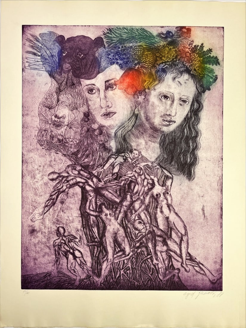 Ingrid Glaserová - Color Etching - Hand signed: Ingrid Glaserová (1955-She studied at the Academy of Arts and Crafts in Prague in the studio of film and television graphics and at the Rietveld Accademy in Amsterdam, then went to the USA. She