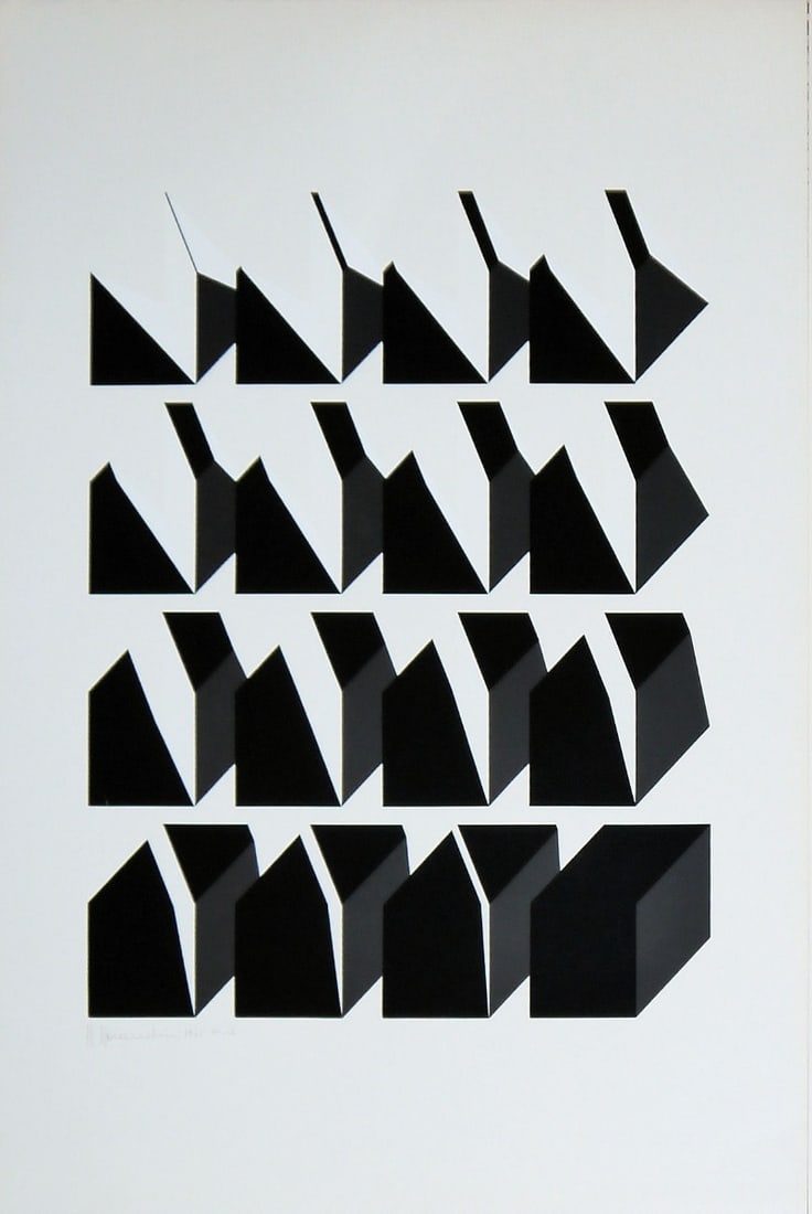 Marcello Morandini -Silkscreen - Handsigned: Marcello Morandini 1940 -Studied at the Brera Academy of Fine Arts. 1957-62 he worked as a designer in industry and as a graphic artist in Milan. 1968 participation in the XXXIV Venice Biennale. 1977