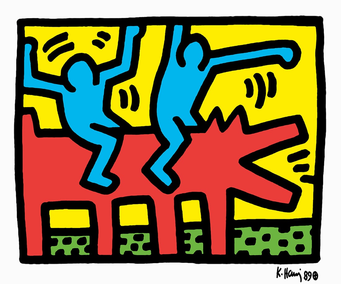 Keith Haring - Screenprint - Signed and hand-numbered: Keith Haring 1958-1990Signed in the plate, 1989.Hand numbered with pencil, random/100Embossing stamp.The Keith Haring Fondation INC.Inspired by the street culture of New York City in the 1980s, Keith