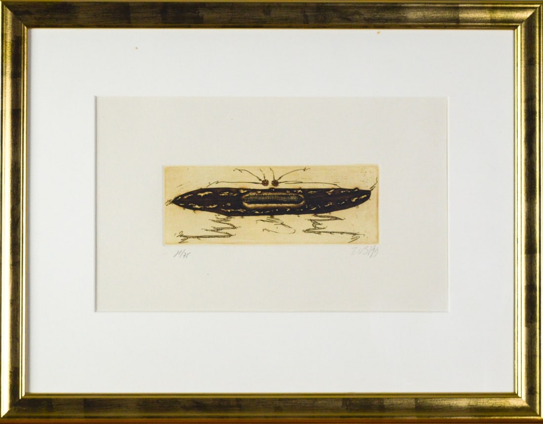 Zush, Evru - Etching.: Hand-Signed, numbered, fully framed with Passe-Partout and glass. Aquatint in colors