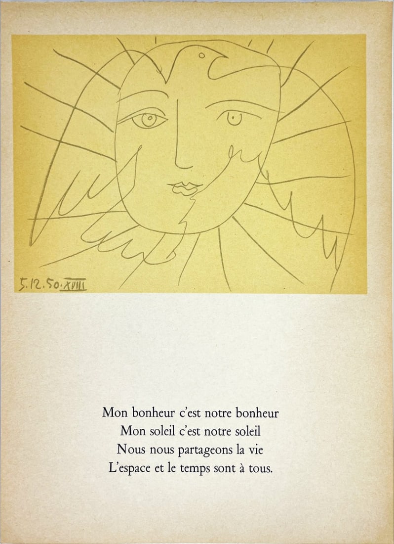 Pablo Picasso - Le Visage de la Paix - Original Mourlot lithograph 1950.: PABLO PICASSO. "Le Visage de la Paix VII"Original Mourlot lithograph 1950.signed: printed in plate.A limited edition of 2000 printed on Velin paperyear: 1950Exemplaire1928A copy of the edition is