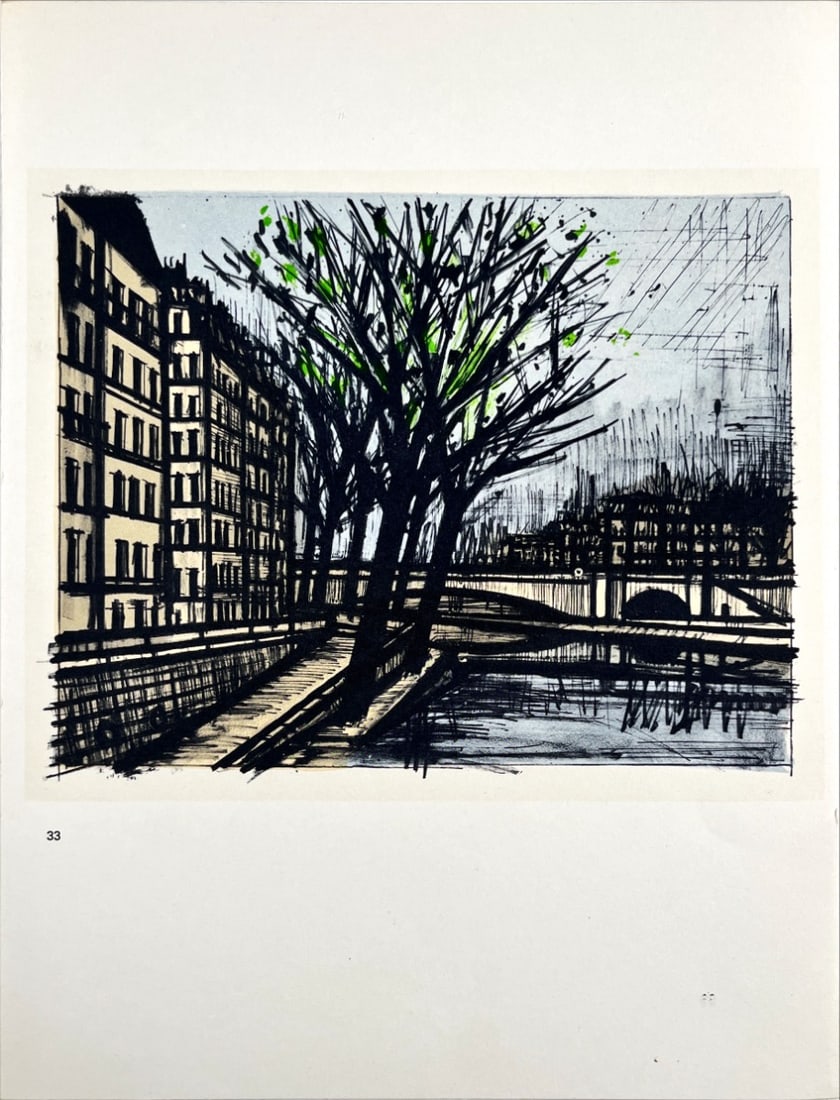 Buffet, Bernard - Lithograph: Bernard Buffet ( (1928-1999) (after) Paris, Quai d'Anjou. Lithograph on vellum Acropole. From the catalogue of lithographs 1952 - 1966 (33). There is printed text on verso.