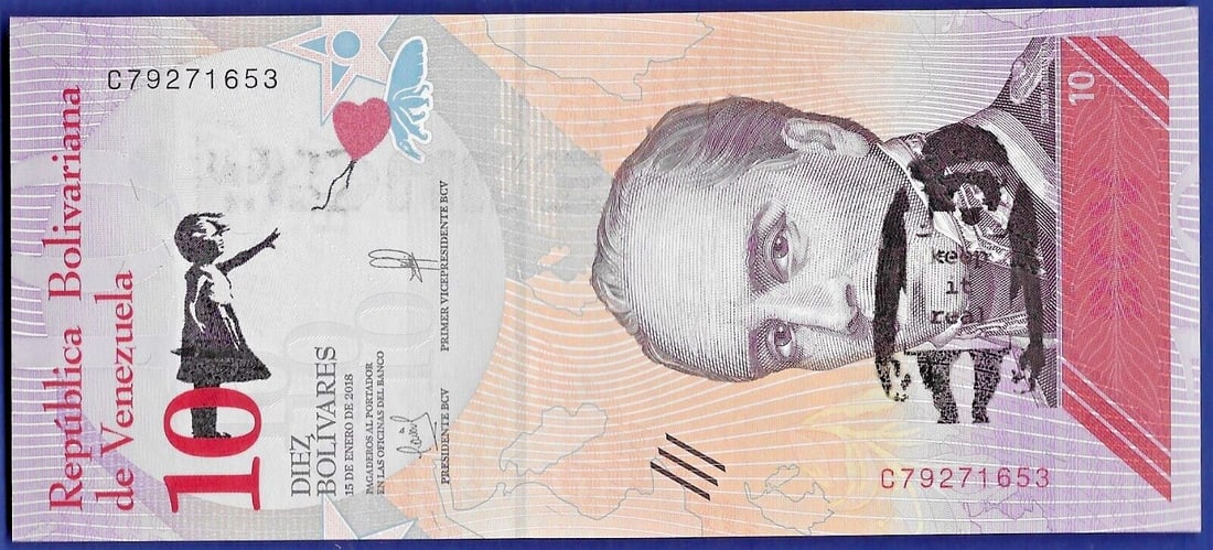 Banksy - Banknote 20 Bolivariana with artist's stamp Dismaland 2015 in Acrylblock Frame (1 of 5)