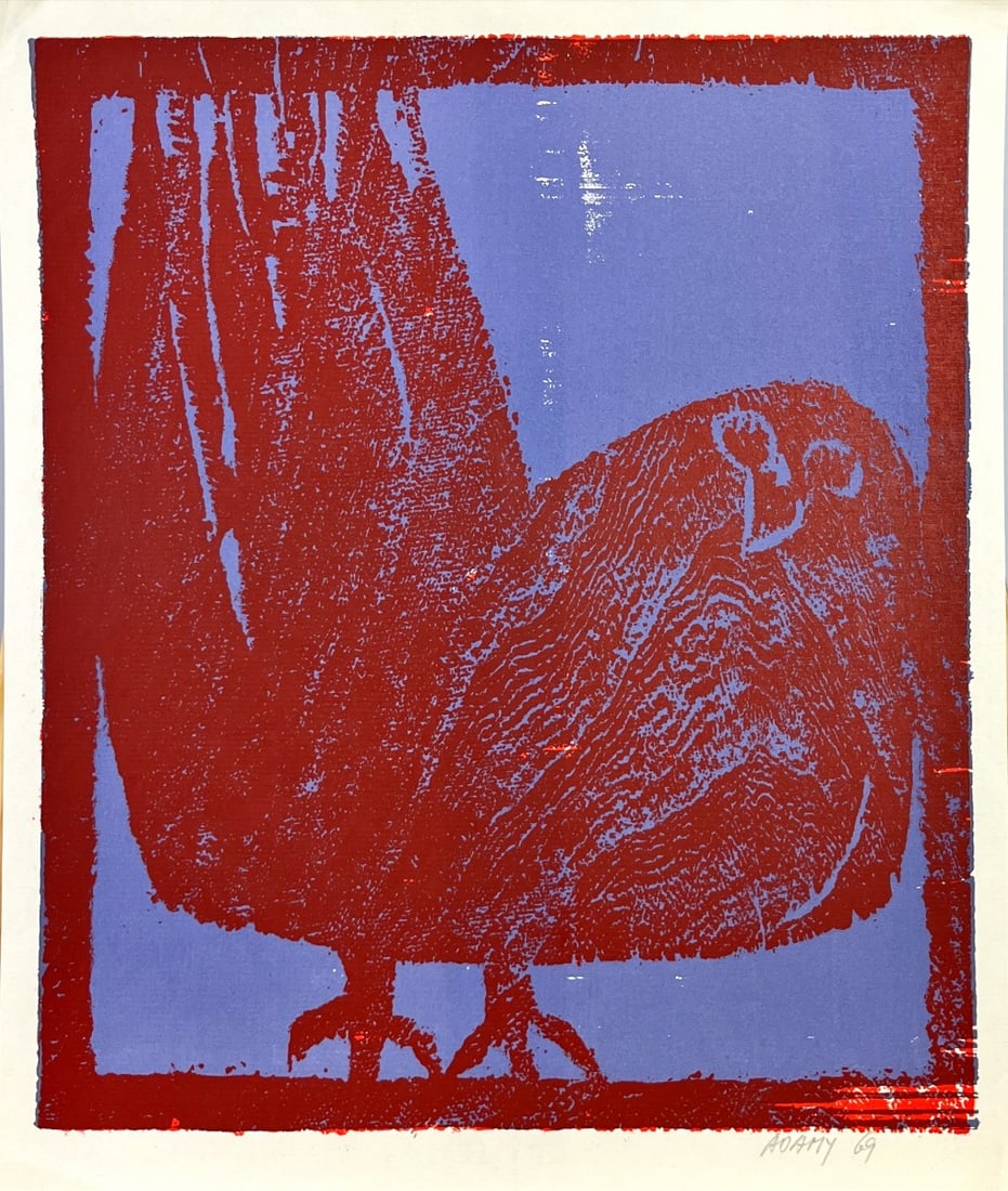 Colorful abstract animal figure - Linocut - Hand signed (1 of 1)