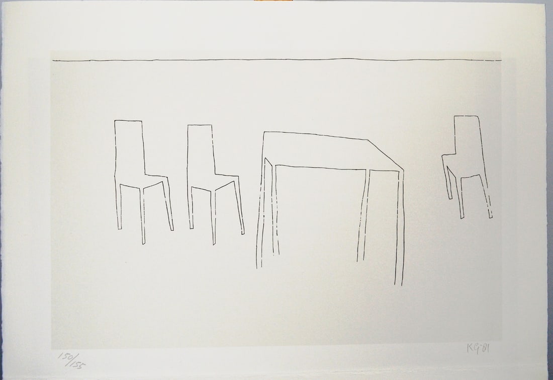 Gubbels, Klaas - Silkscreen: This silkscreen comes from the folder: Shy shadows. The text sheets are written by: K. Skippers. The folder is published by Bebert. Hand-Signed with monogram and year in pencil. Size: 76 cm. with fold