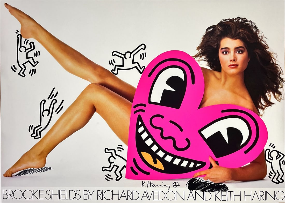 Keith Haring - Brooke Shields - Serigraph - Signed: Print made in 1985 in New York of a photograph of actress Brooke Shileds by renowned photographer Richard Avedon, with drawings and signatures by artist Keithe Hering and the actress in the photograph