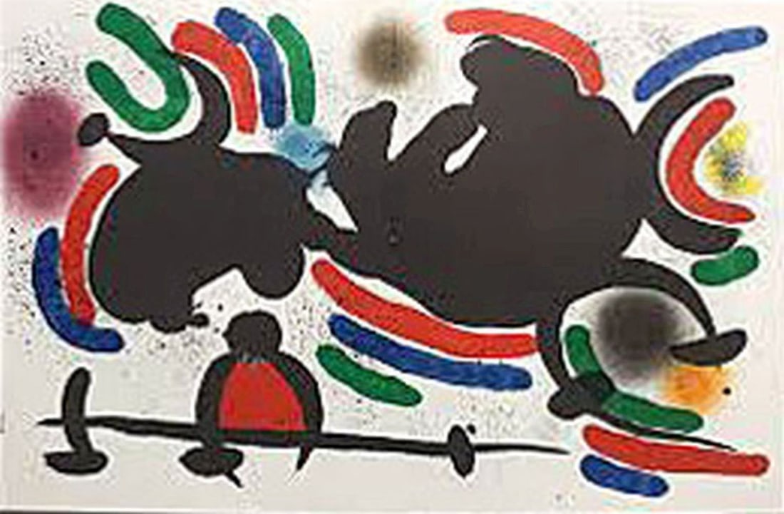 Miro, Joan - Lithograph.: Publisher: Maeght Editeur, Paris, France. With centerfold as issued. Verso: Typographically annotated: Joan Miro - Litografia Original IV.