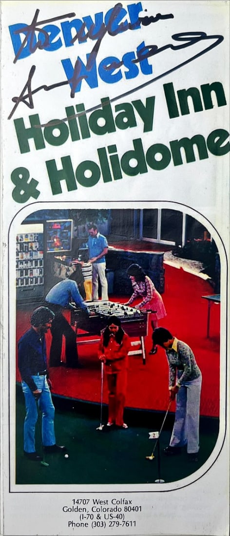 Andy Warhol - Flyer from Denver West Holiday Inn - Hand signed: A True Memorabilia & collectibles of Andy Warhol of a Flyer from Denver West Holiday Inn & Holidome.Hand signed