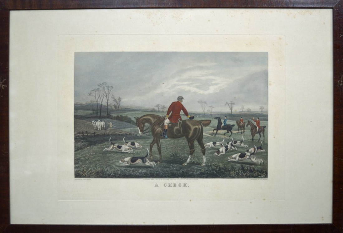 Hester, E.G. - Etching.: Title: A Check. Old English engraving. Aquatint handcolored, 1879. Publisher : Published June 7 1879, at R. Dodson's Fine Art Gallery, 147 Strand London. Painted by T. N. H. Walsh. Engraved by E. G. H