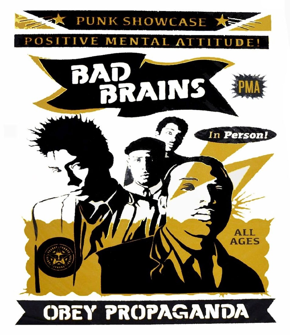 Fairey, Shepard - Silkscreen.: Title: Bad Brains. Silkscreen print. Edition: 74/350. Hand-Signed and numbered in pencil by the artist.A major figure of the contemporary street art movement, Shepard Fairey rose to prominence in the