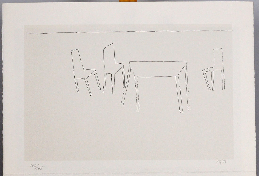 Gubbels, Klaas - Silkscreen: This silkscreen comes from the folder: Shy shadows. The text sheets are written by: K. Skippers. The folder is published by Bebert. Hand-Signed with monogram and year in pencil. Size: 76x56 cm. with f