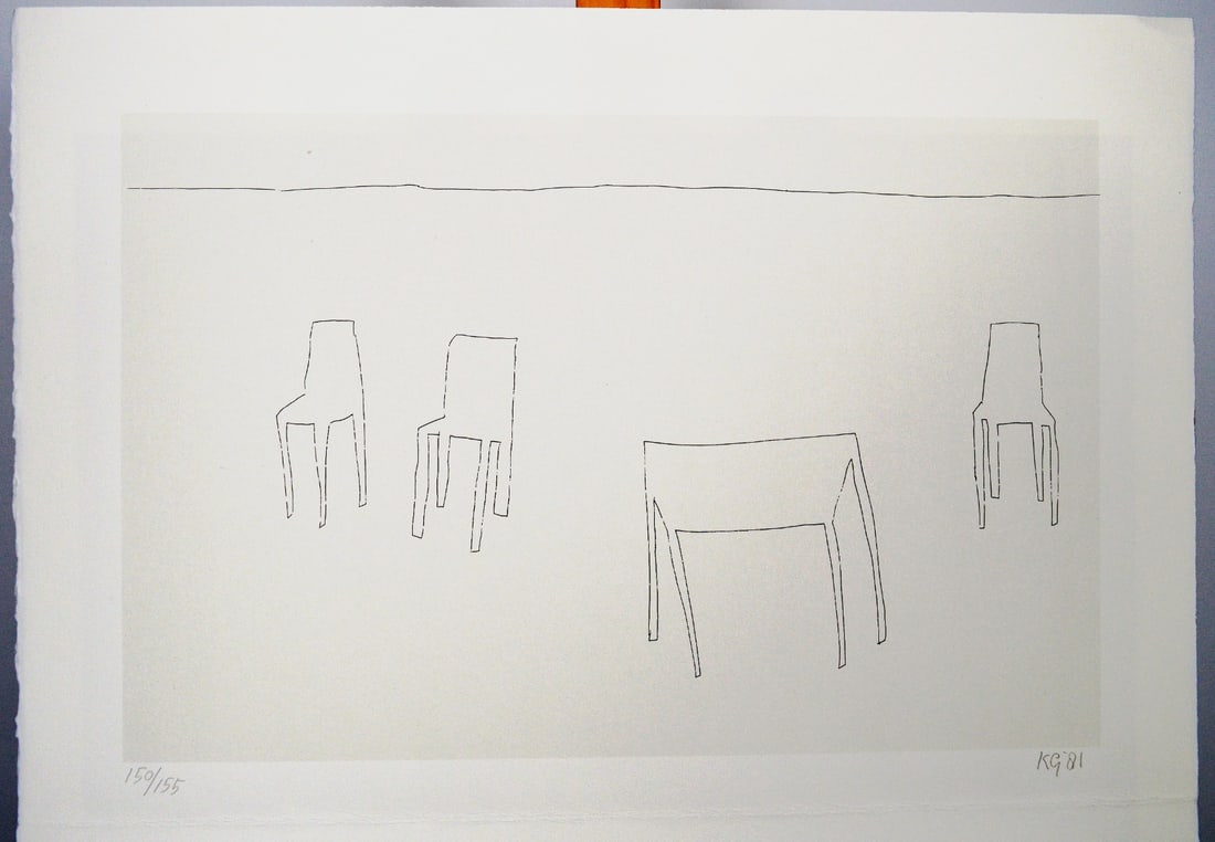 Gubbels, Klaas - Silkscreen: This silkscreen comes from the folder: Shy shadows. The text sheets are written by: K. Skippers. The folder is published by Bebert. Hand-Signed with monogram and year in pencil. Size: 76 cm. with fold