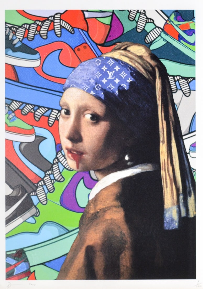 Death NYC - Girl with a Pearl Earring: Hand signature by the Artist. Original certificate and golden seal included. DEATH NYC's artwork featured in galleries and streets around the world. Recently also featured in the Google Glass